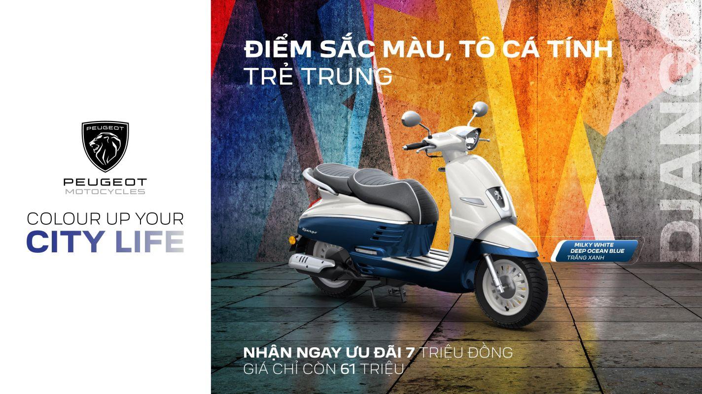 Xe máy Peugeot Django màu Xanh-Trắng